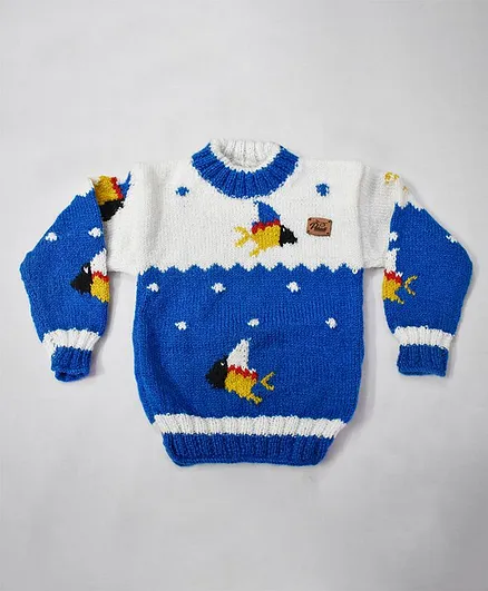 Theth Pahadi Full Sleeves Fish Design Sweater - Blue