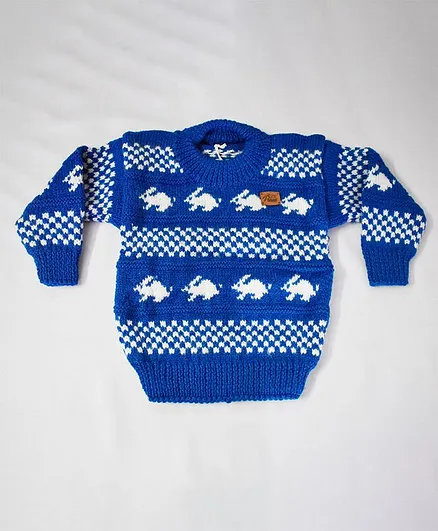 Theth Pahadi Full Sleeves Bunny Design Sweater - Blue