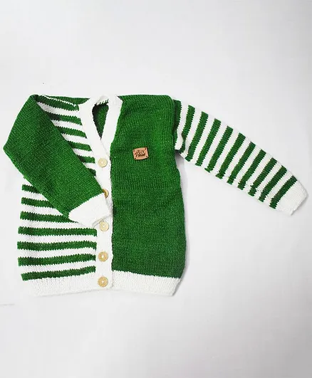 Theth Pahadi Solid Colour Full Sleeves Cardigan - Green