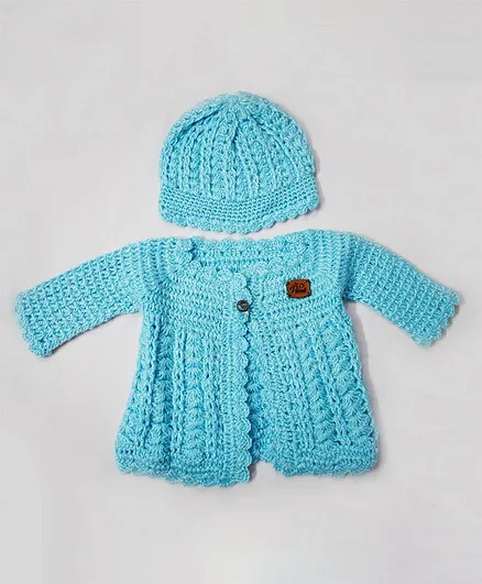 Theth Pahadi Full Sleeves Solid Colour Shrug With Cap - Sky Blue