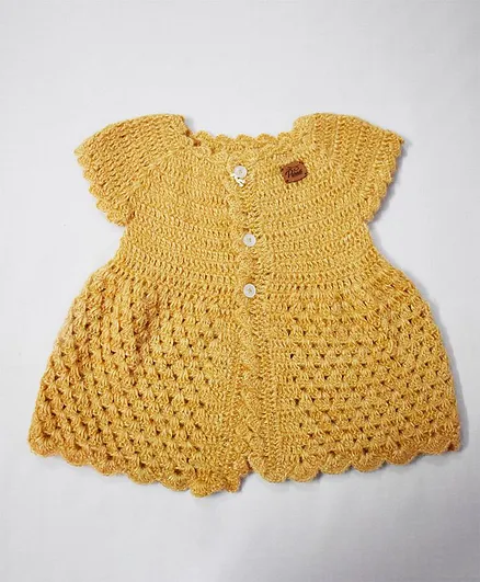 Theth Pahadi Short Sleeves Solid Colour Sweater Dress - Brown