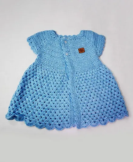 Theth Pahadi Short Sleeves Solid Colour Sweater Dress - Light Blue