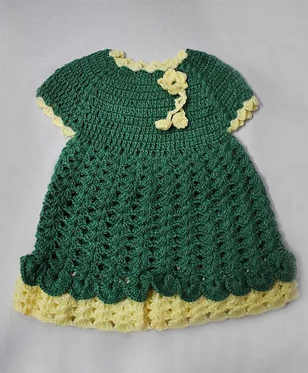 Theth Pahadi Short Sleeves Flower Design Dress - Green