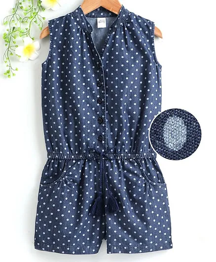 Spring Bunny Sleeveless Polka Dot Printed Jumpsuit - Dark Blue