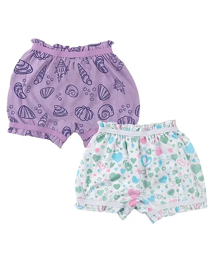 Plan B Set of 2 Heart Print Bloomers - Purple White