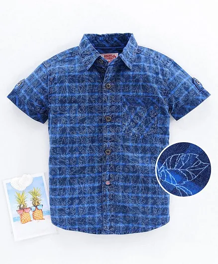Under Fourteen Only Half Sleeves Checkered Shirt - Blue