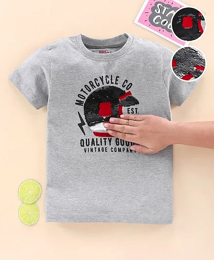 Under Fourteen Only Half Sleeves Sequined Tee - Grey