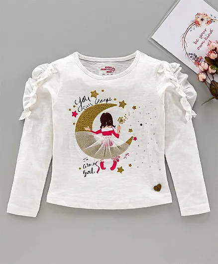 Under Fourteen Only Girl Full Sleeves Tee - White