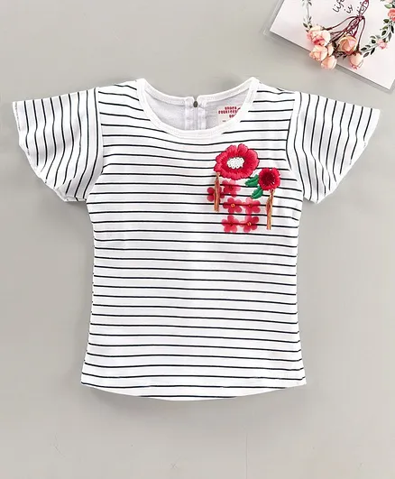 Under Fourteen Only Short Sleeves Striped Top - White
