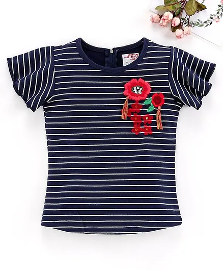 Under Fourteen Only Striped Half Sleeves Top - Navy