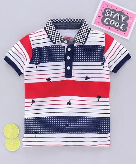 Under Fourteen Only Half Sleeves Striped T-Shirts - Red