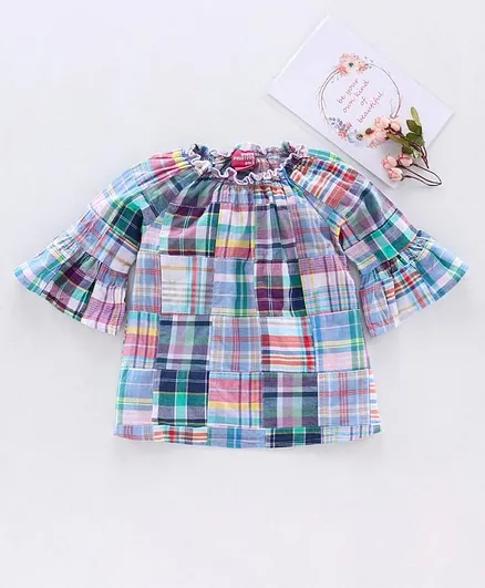Under Fourteen Only Half Sleeves Checked Tops - Green