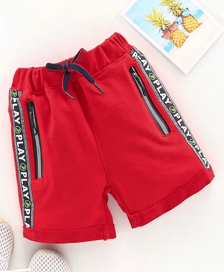 Play by Little Kangaroos Shorts With Drawstring Text Print - Red