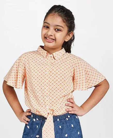 Global Desi Girl Tiny Dots Print Half Sleeves Top - Off White