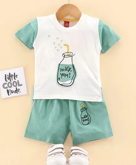 Jb Club Half Sleeves Printed T-Shirt With Shorts Set - Green