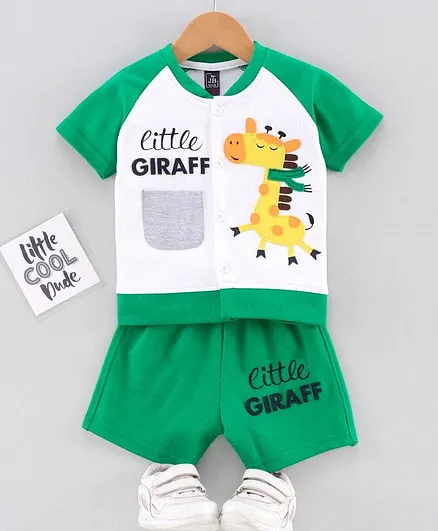 Jb Club Half Sleeves Giraffe Patch T-Shirt With Shorts Set - Green