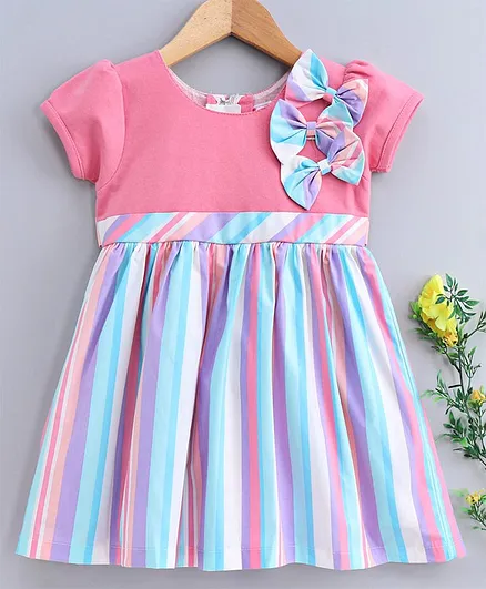 Rassha Short Sleeves Striped Dress - Pink