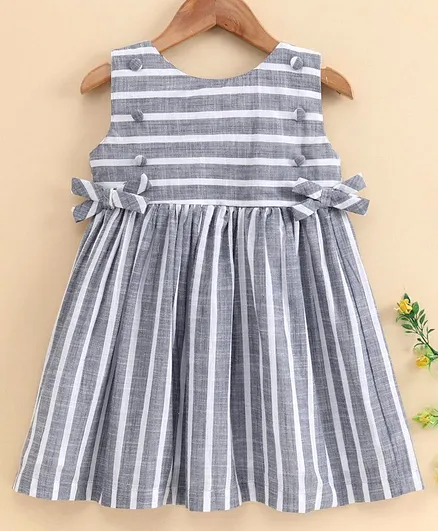 Rassha Sleeveless Striped Fit & Flare Dress - Grey
