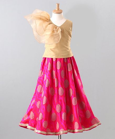 The Little Fashionistas Short Sleeves Top With Motif Print Skirt - Brown Pink