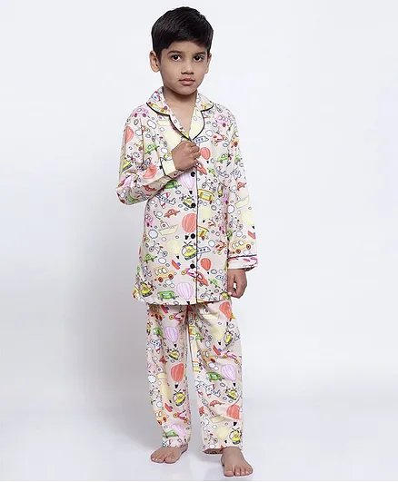 Maxence Full Sleeves All Over Hot Air Balloon Printed Night Suit - Light Pink