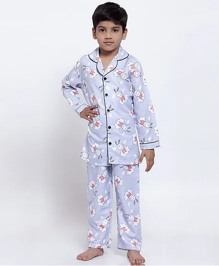 Maxence Full Sleeves Bunny Printed Night Suit - Purple