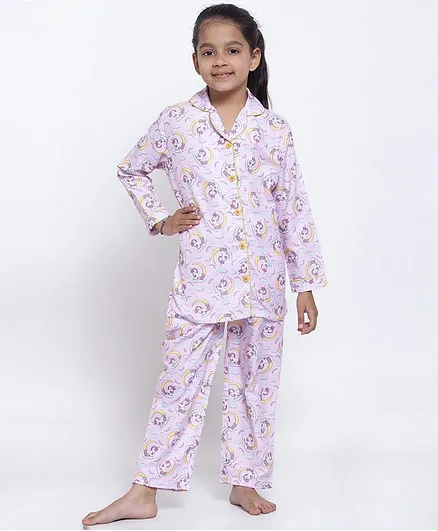 Maxence Full Sleeves Unicorn Printed Night Suit - Purple