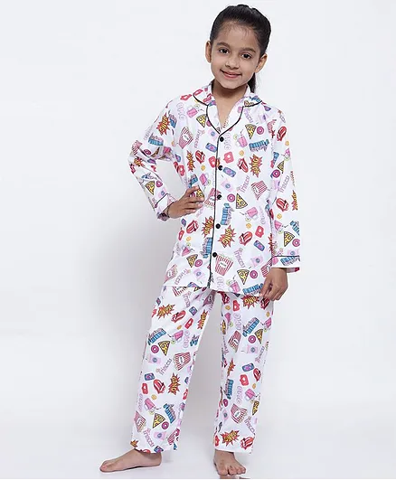 Maxence Full Sleeves Bang Awesome Printed Night Suit - White