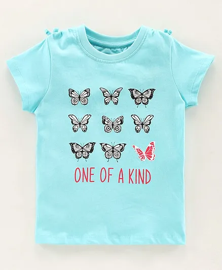 Pine Kids Half Sleeves 100% Cotton Biowashed Tee Butterfly Print - Blue