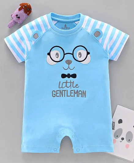 Child World Raglan Sleeves Romper Bear Embroidery - Blue