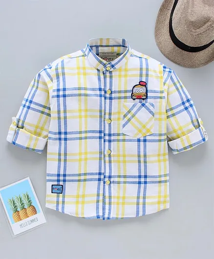 Dapper Dudes Roll Up Full Sleeves Checkered Shirt - Yellow & Blue