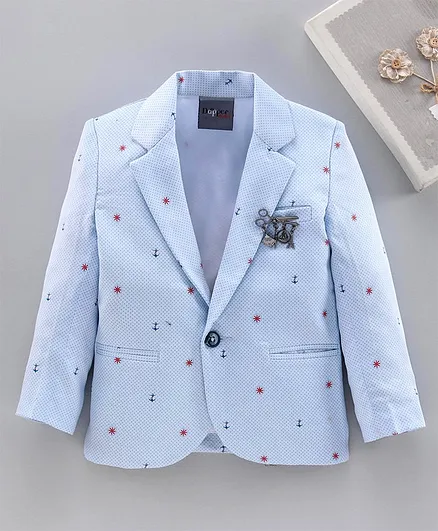 Dapper Dudes Full Sleeves Lapel Collar All Over Polka Dotted Blazer - Blue