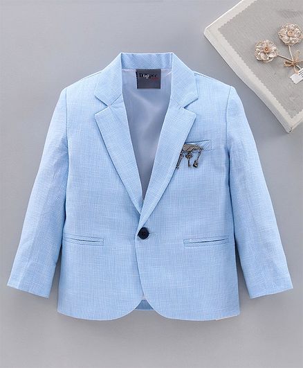 Dapper Dudes Full Sleeves Lapel Collar Solid Blazer - Blue