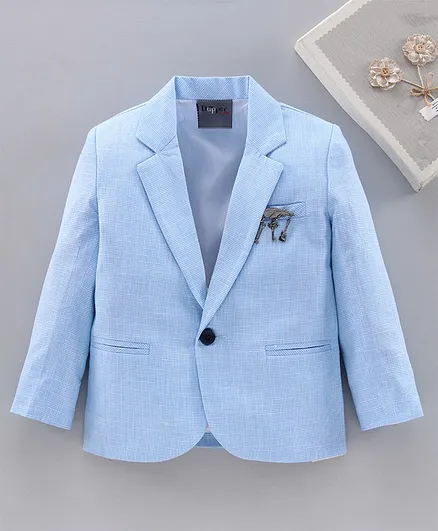 Dapper Dudes Full Sleeves Lapel Collar Solid Blazer - Blue