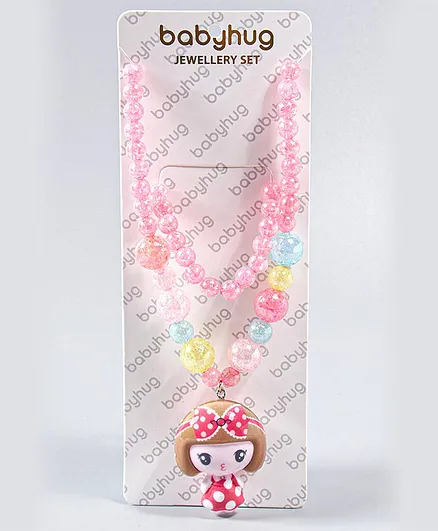 Babyhug Beaded Necklace with Doll Pendant - Pink