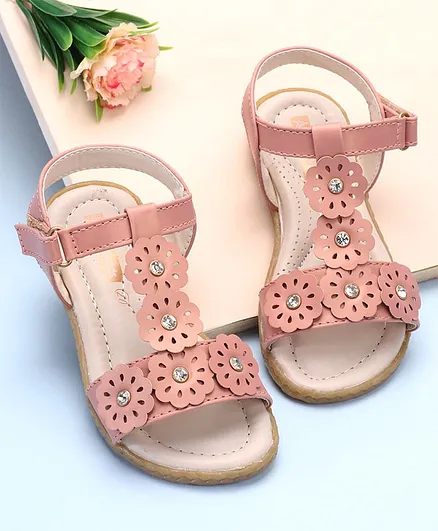 Pine Kids Laser Cut Flowers Sandals - Rose Gold