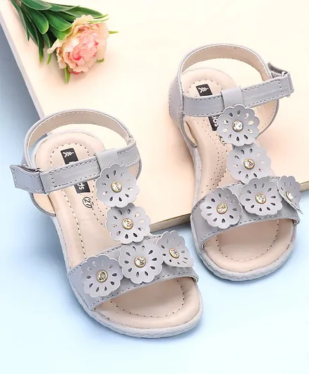Pine Kids Laser Cut Flowers Sandals - Grey