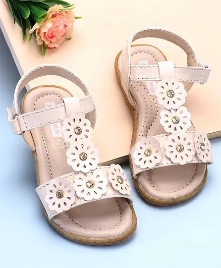 Pine Kids Laser Cut Flowers Sandals - Cream