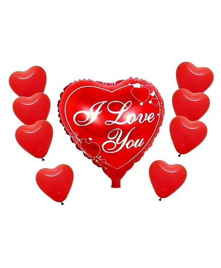 Fiddlerz Heart Shaped Foil Balloon Combo Red - Pack of 9