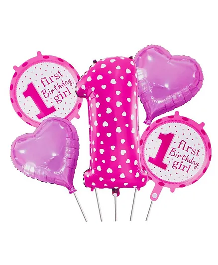 Fiddlerz 1st Birthday Foil Balloon Combo Pink - Pack of 5