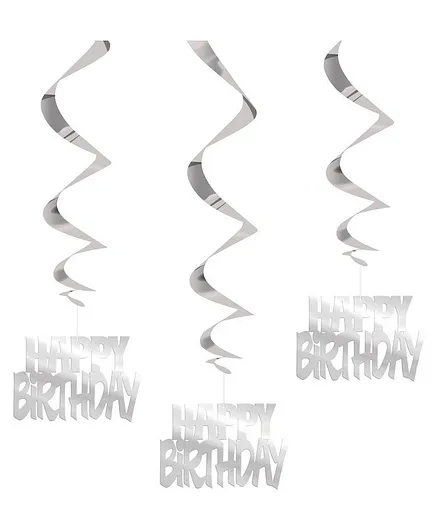 Party Anthem Silver Happy Birthday Swirls - Pack of 10