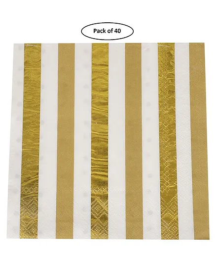 Party Anthem Paper Napkin Striped Print Golden - 40 Sheets
