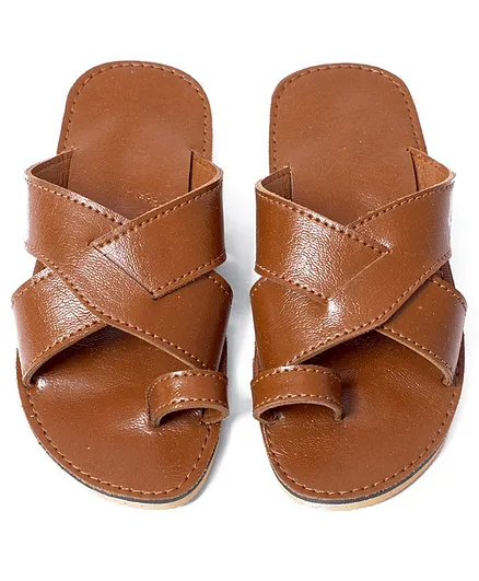 Tahanis Criss Cross Toe Handmade Sandals - Brown