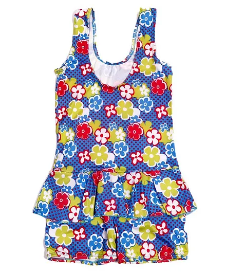 Tahanis Sleeveless All Over Floral Print Swimsuit - Blue