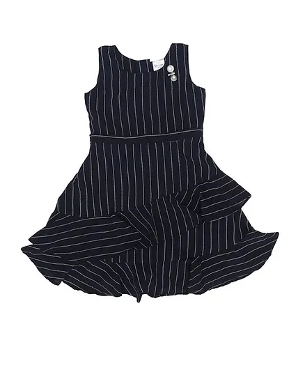 Doodle Girls Clothing Sleeveless Striped Ruffle Dress - Navy