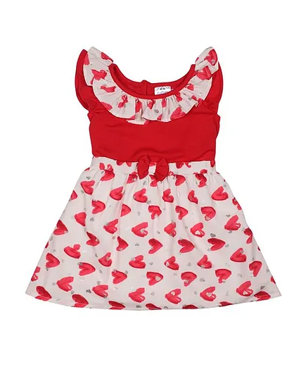 Doodle Girls Clothing Cap Sleeves Heart Printed Dress - Red