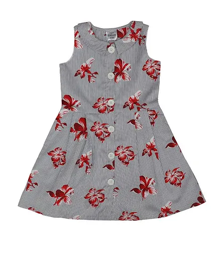 Doodle Girls Clothing Sleeveless Striped & Floral Printed Shirt Dress - White Black