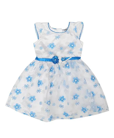 Doodle Girls Clothing Sleeveless Floral Printed A-Line Dress - Blue
