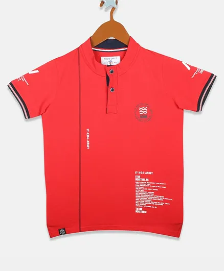 Monte Carlo Half Sleeves Text Printed Tee - Red