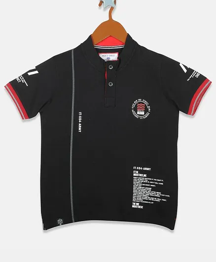 Monte Carlo Half Sleeves Text Printed Tee - Black