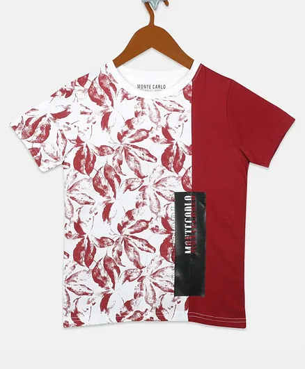 Monte Carlo Half Sleeves Floral Print Tee - Red